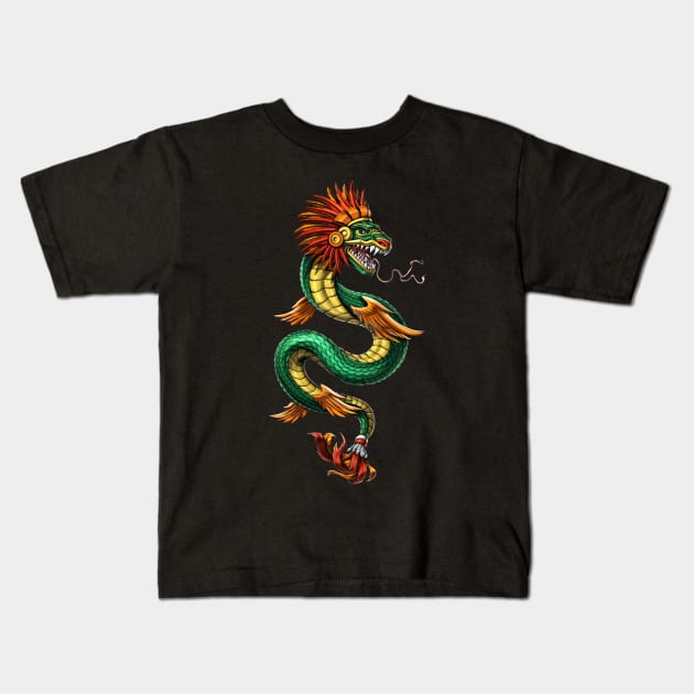 Quetzalcoatl Aztec Serpent God Kids T-Shirt by underheaven